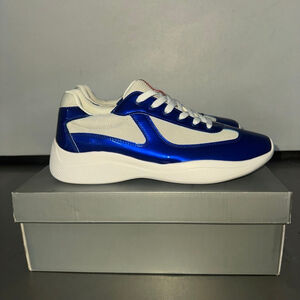 Prada Men's Metallic Blue and White Sneakers